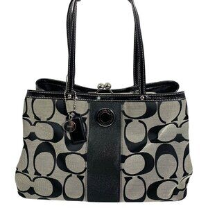 COACH Signature Stripe Carryall Satchel Handbag F19190 Kisslock Trio Pouch Bag